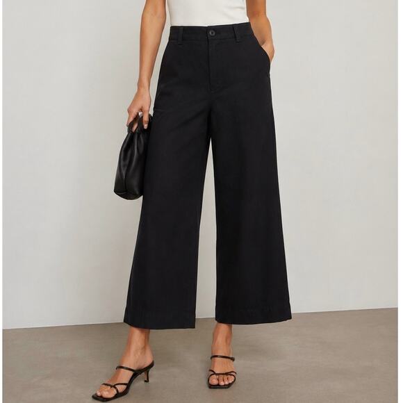 Vince Pants - Vince Linen Cotton Wide Leg Crop Pants Black High Rise Size 4 Ankle Trouser Fits